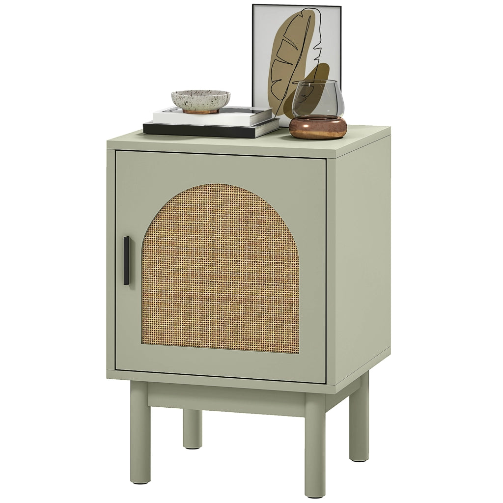 Comodino con porta in rattan ¨C zephmum ¨C verde chiaro 40x35x58 cm