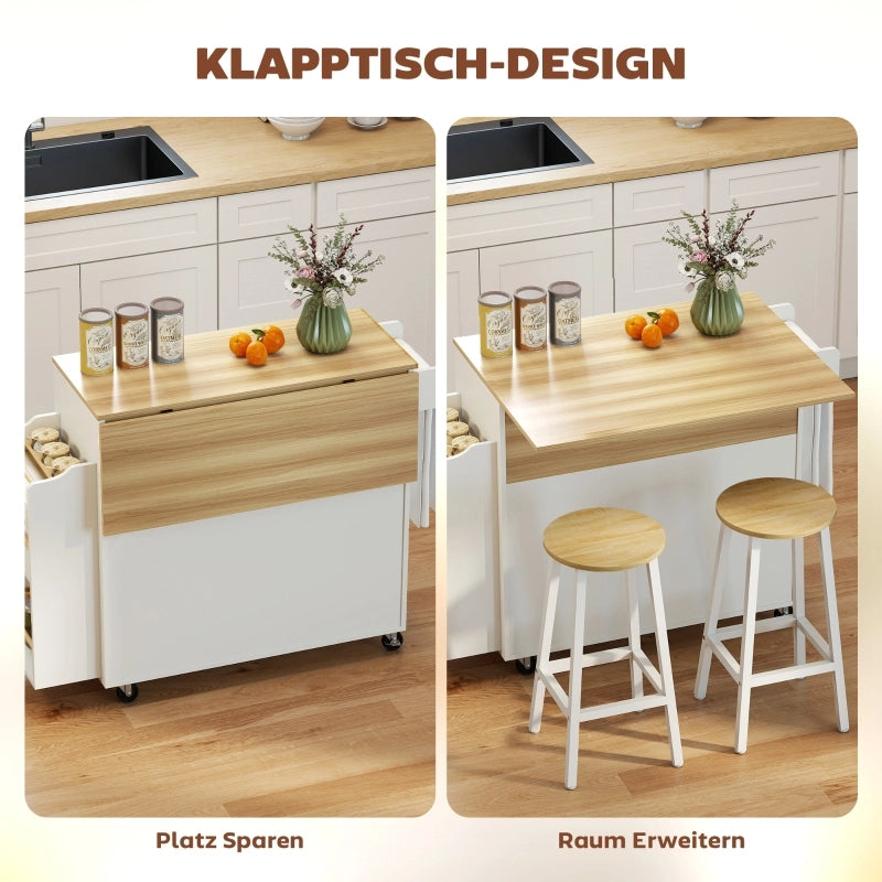 Carrello da Cucina con 1 Cassetto; 2 Ante; Ripiano Regolabile; Piano Ribaltabile e Portasciugamani 120 x 68 x 85 cm