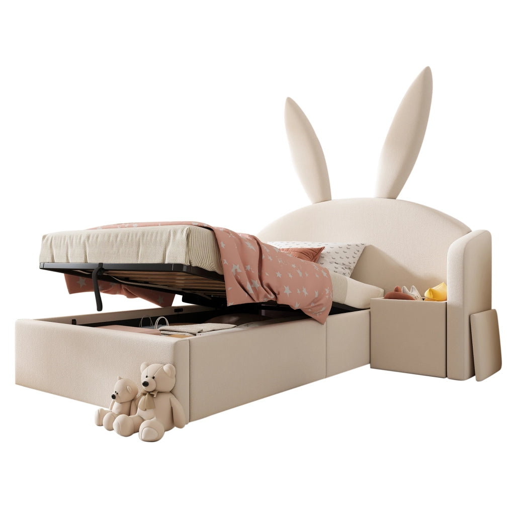 Letto imbottito idraulico 90x200 cm in velluto beige