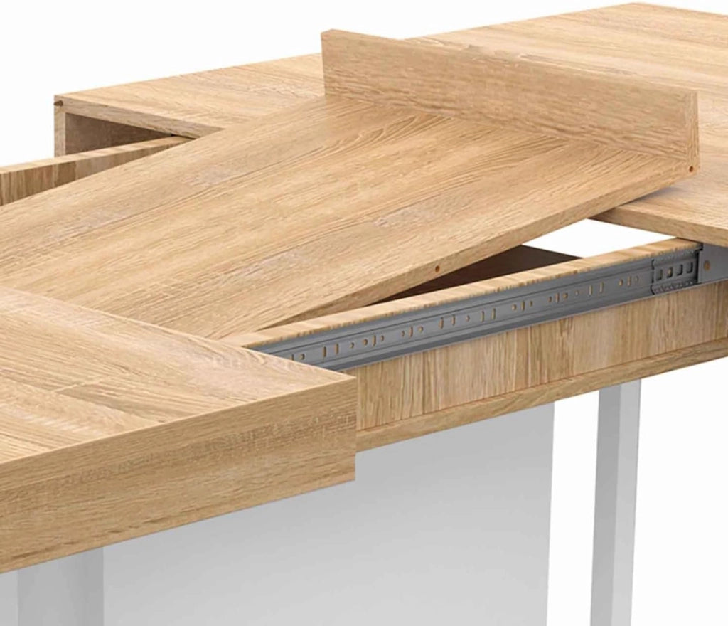 Mesa de comedor extensible UGO 6-10 personas haya y blanco 160-200 cm diseño industrial