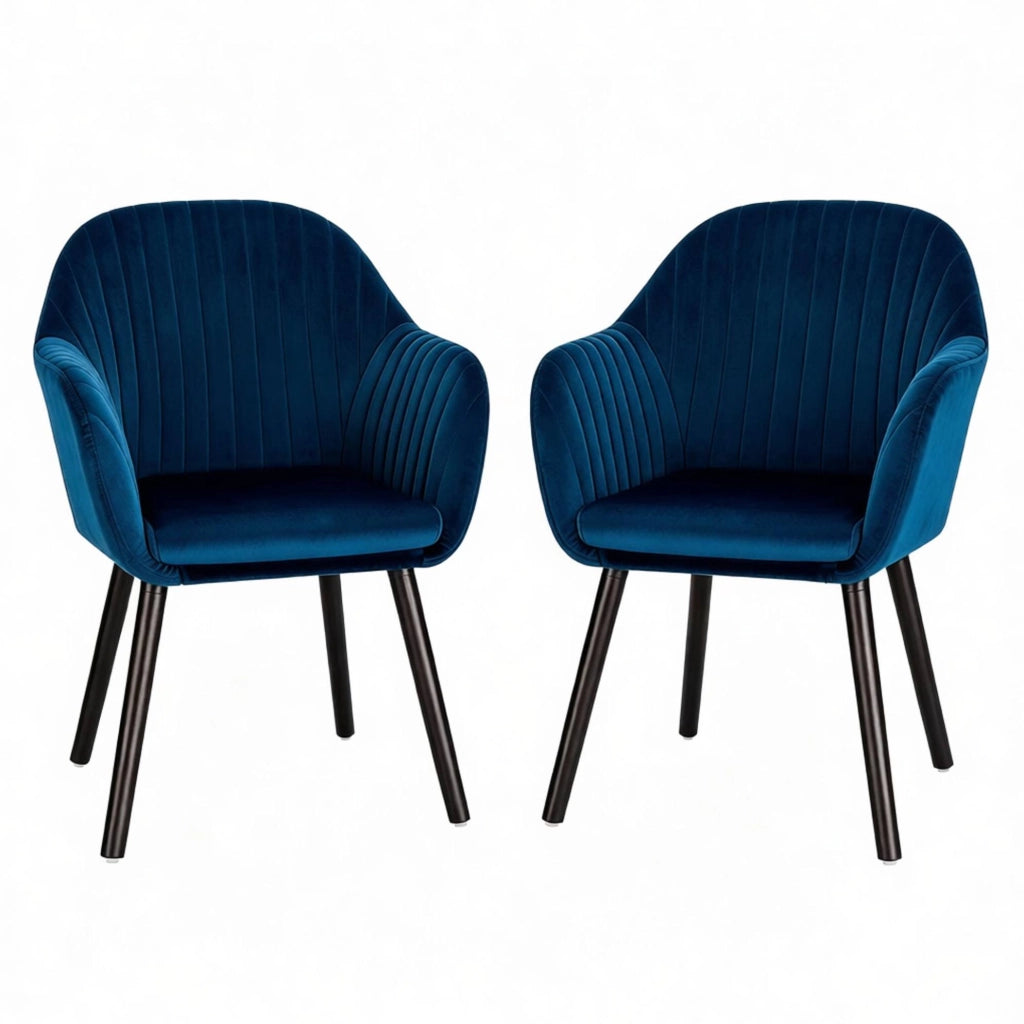 Sedia da pranzo in velluto blu 42x50x81 cm, set da 2, con braccioli