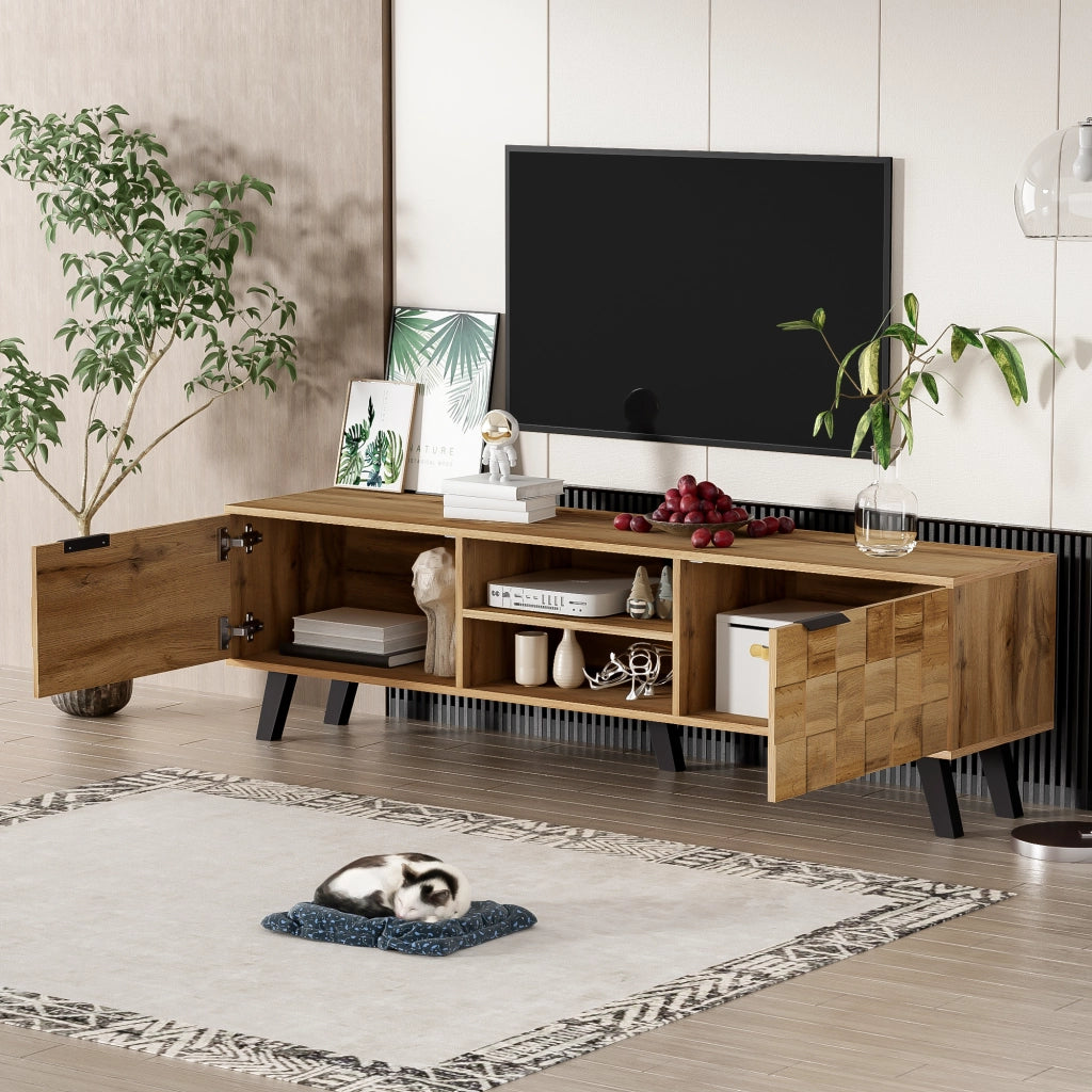 OKWISH Mobile TV con 2 Ante e 2 Vani Aperti, Cerniere Ammortizzate, Stile Moderno, per Soggiorno, 160,5 x 35,5 x 45 cm
