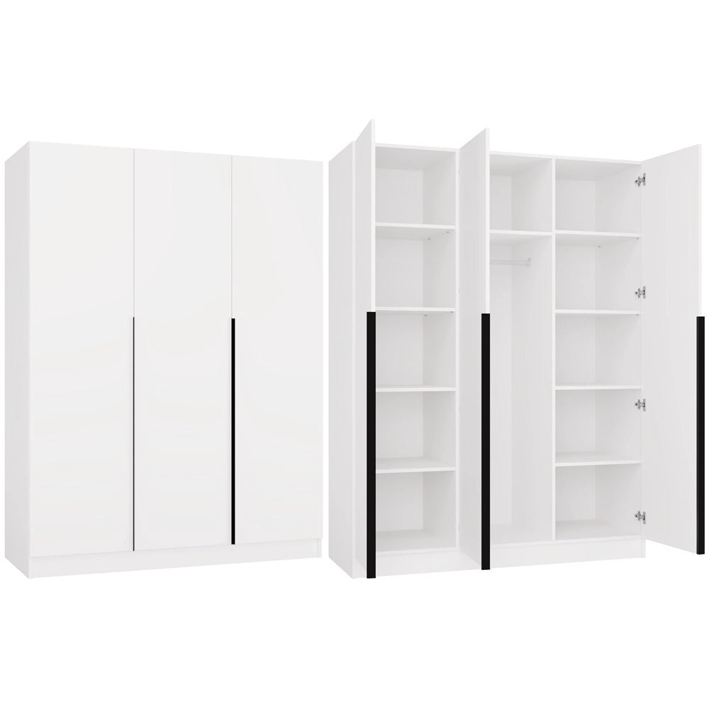 Armadio SENSO 3d 150 cm 3 ante nero maniglie per soggiorno camera da letto bianco guardaroba