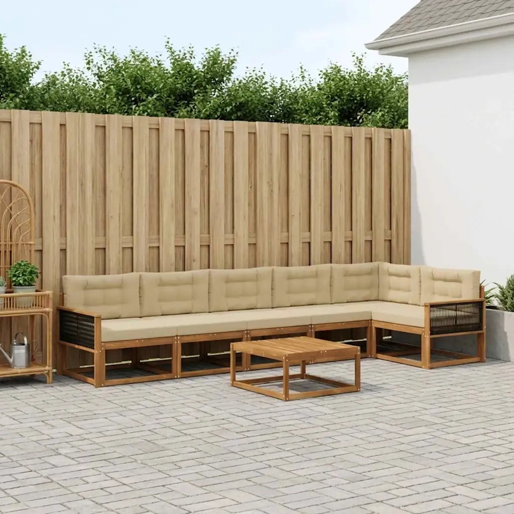 Set di divani da esterno con cuscino 7 pcs Naturale e Beige 3382626