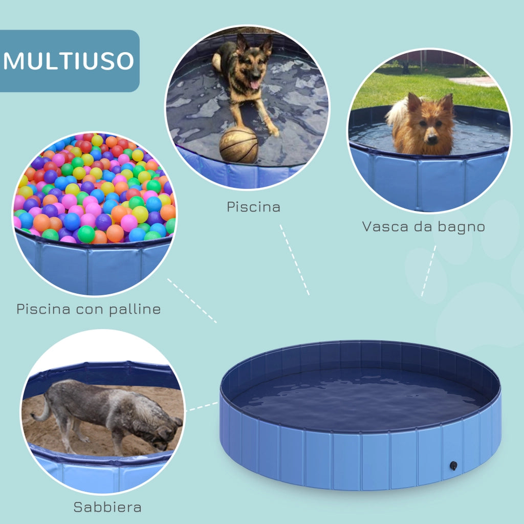 EasyComfort Piscina Vasca da Bagno Portatile Pieghevole per Cani Animali Domestici in PVC Azzurro Φ160 x 30cm