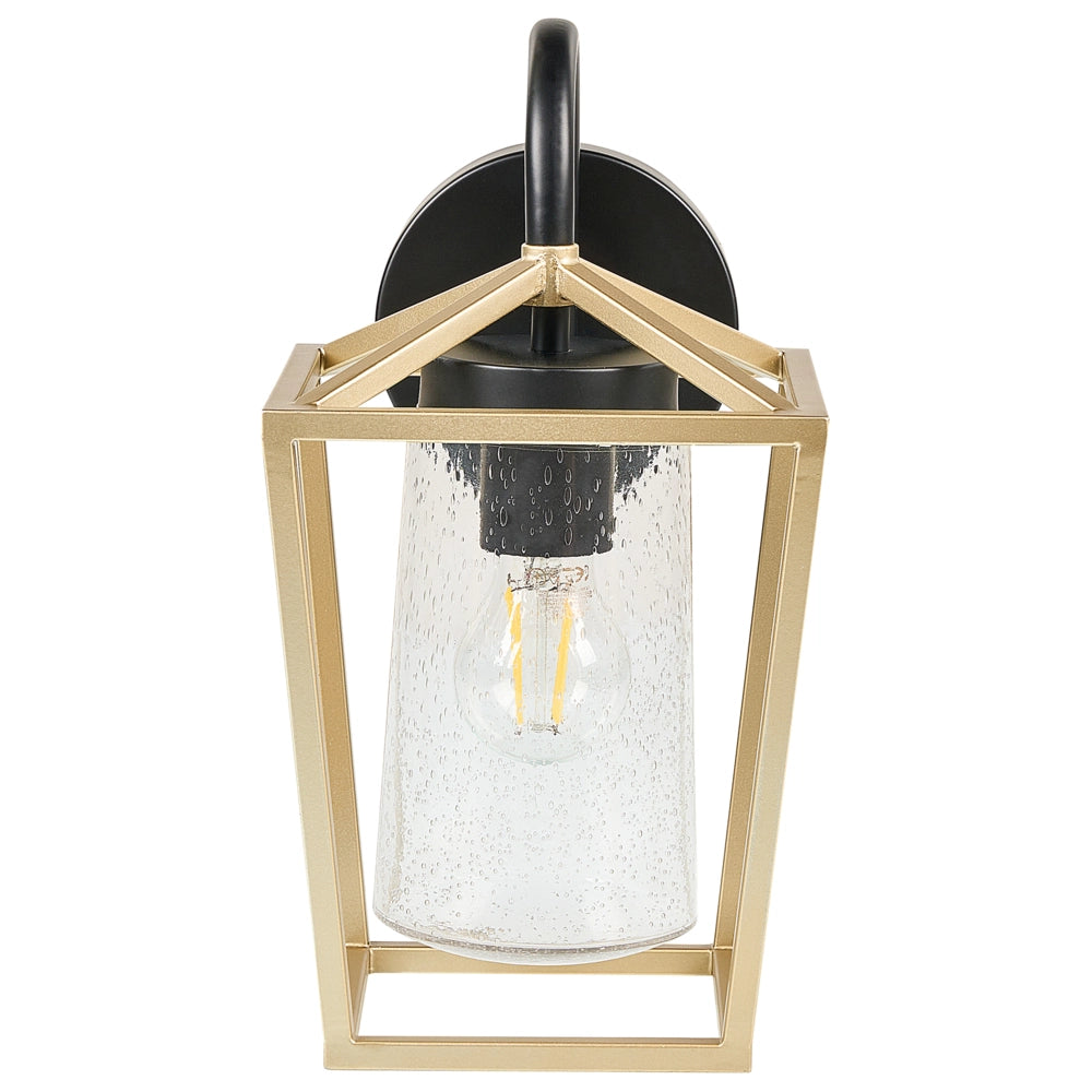 Lampada da parete per esterni in metallo nero e vetro dorato 33 cm applique da giardino