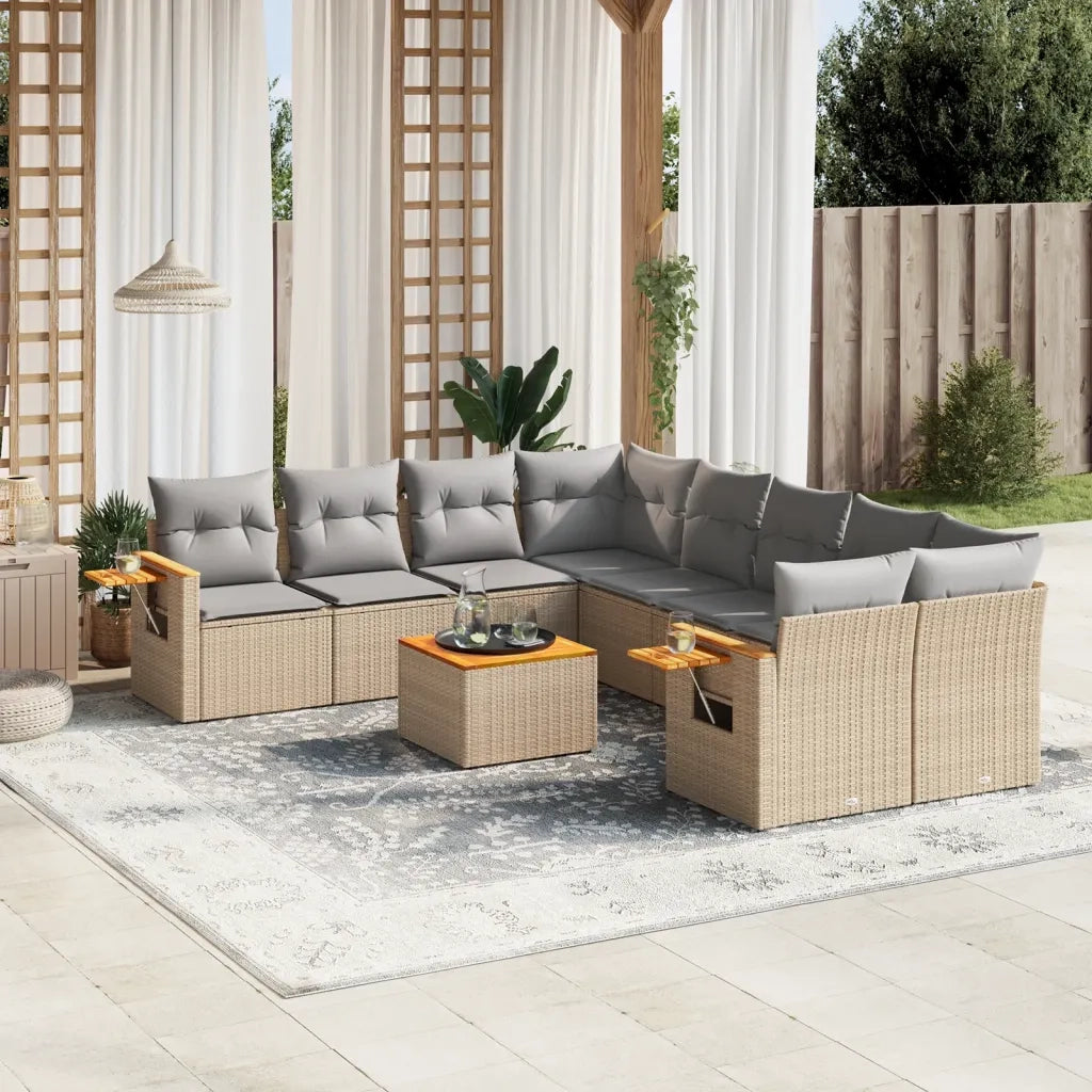 Set Divano da Giardino 9 pz con Cuscini Beige in Polyrattan 3259070