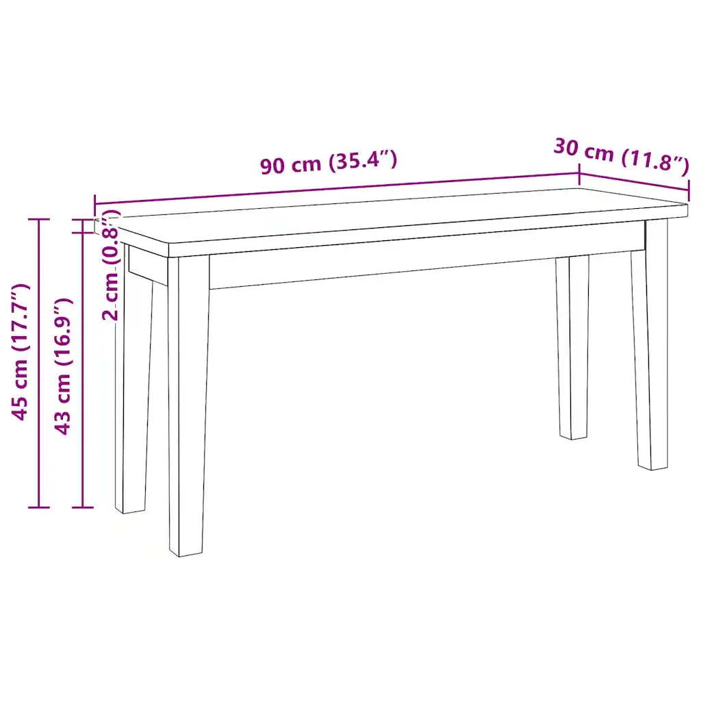 vidaXL Panca 90 cm in Legno Massello di Hevea
