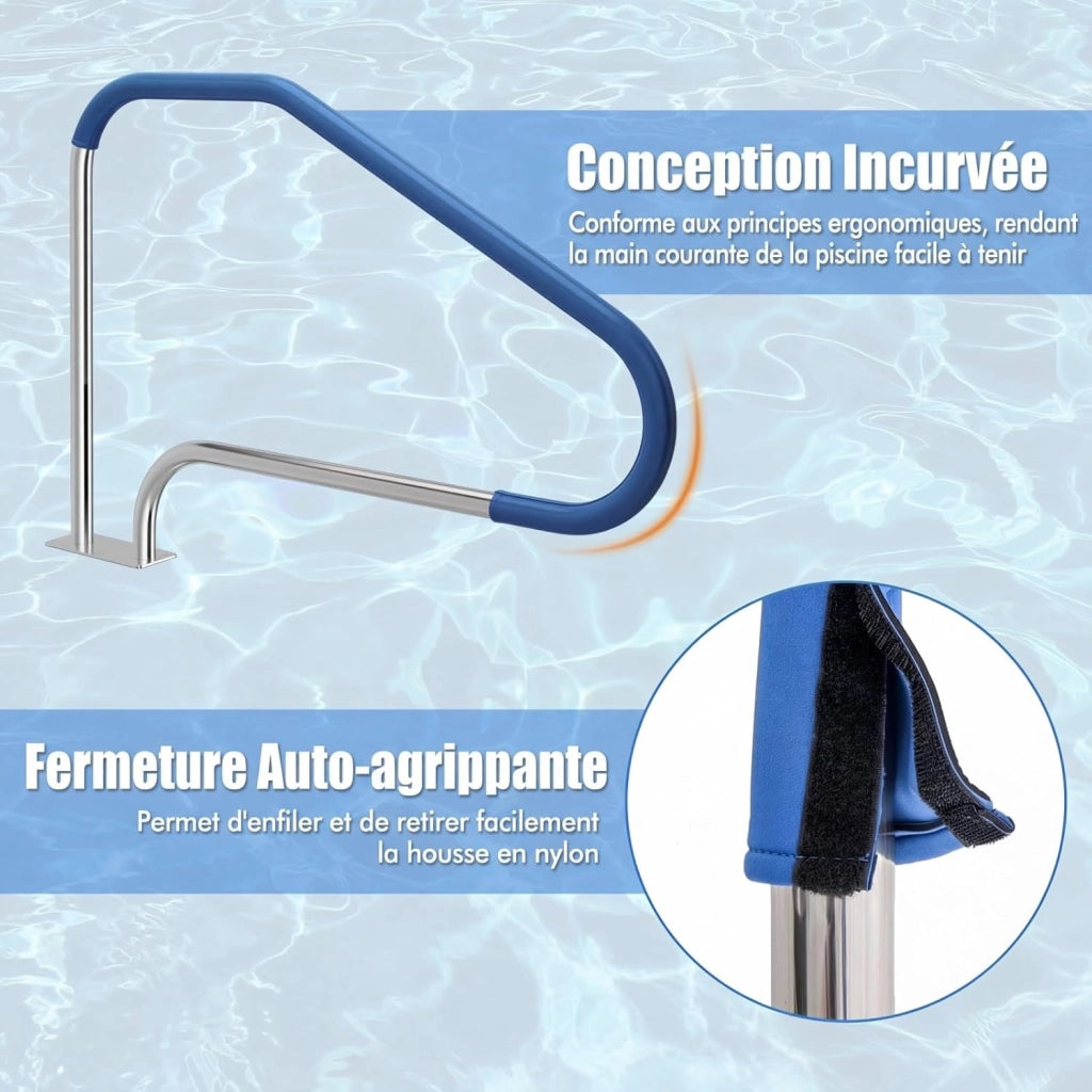 Corrimano per Piscina in Acciaio Inox 119 X 79 CM, Maniglione con Impugnatura Rivestita, Sicurezza e Resistente, Portata 250 KG, Ringhiera per Spa, Terme, con Base Preforata, Accessori