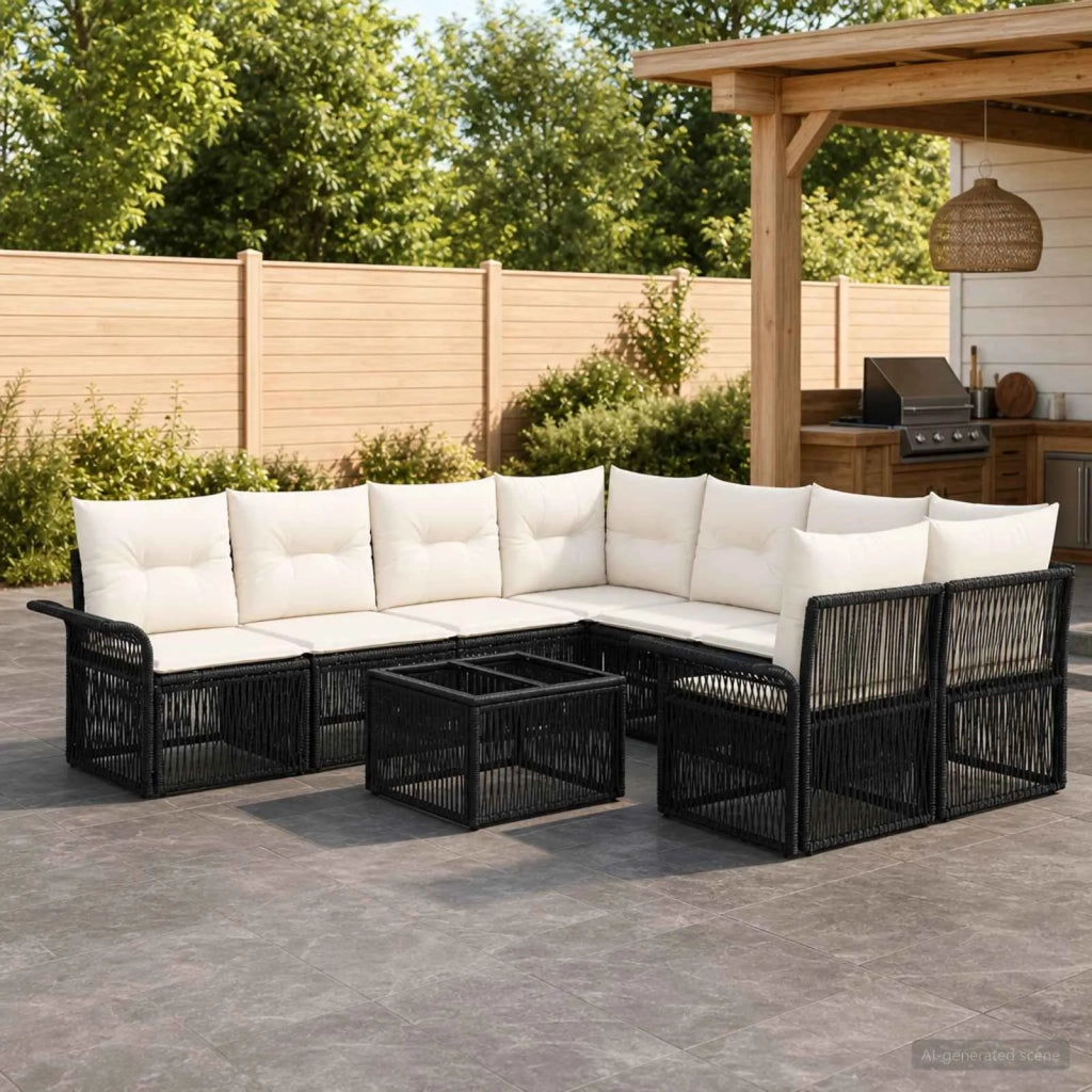 Set Divano da Giardino 9 pz Nero polyrattan 3434776