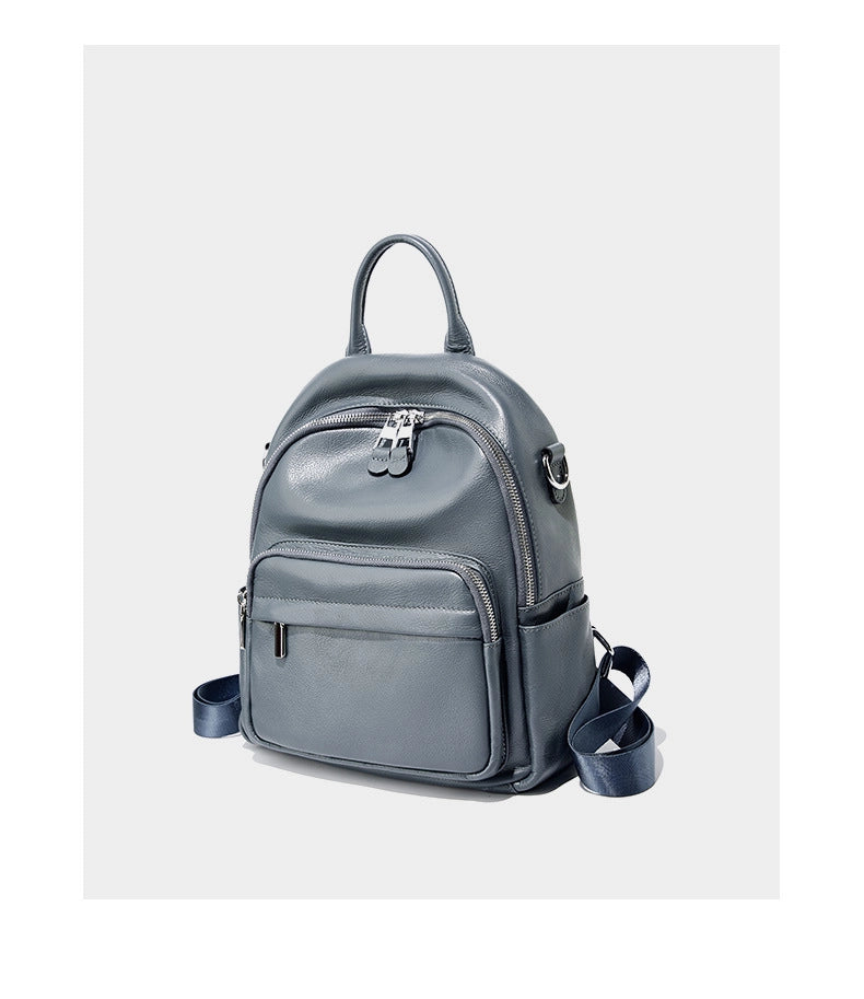 Zaino da viaggio da donna in vera pelle, grande capacit¨¤, colore blu