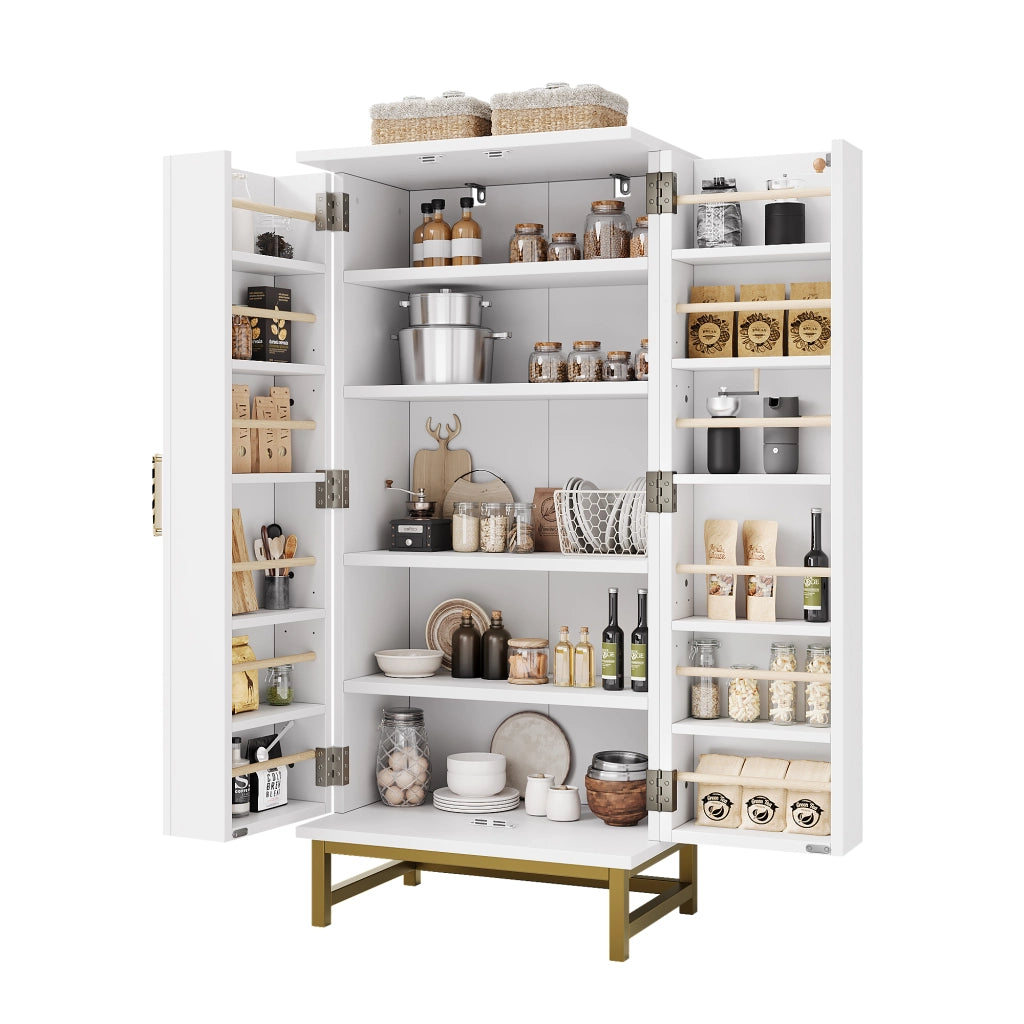 Credenza da cucina con 2 ripiani regolabili e vani portaoggetti; per cucina; in truciolare; 60×40×130 cm; bianco