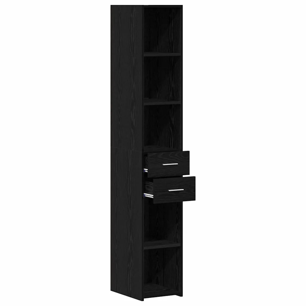 Libreria con cassetto-Scaffale per Libri-Mobile di Stoccaggio Rovere Nero 30 x 42.4 x 185.2 cm