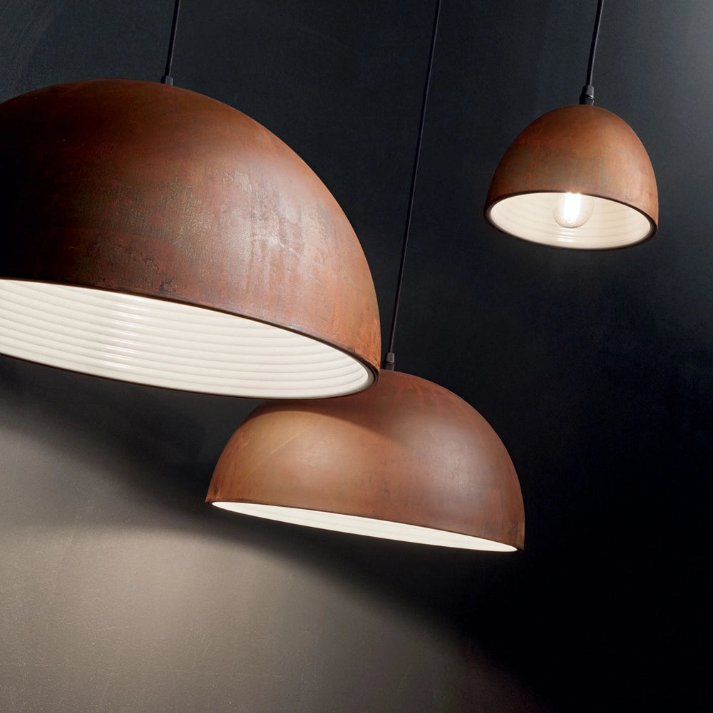 Sospensione Rustica-Country Folk Metallo Corten Ruggine 1 Luce E27 D50Cm