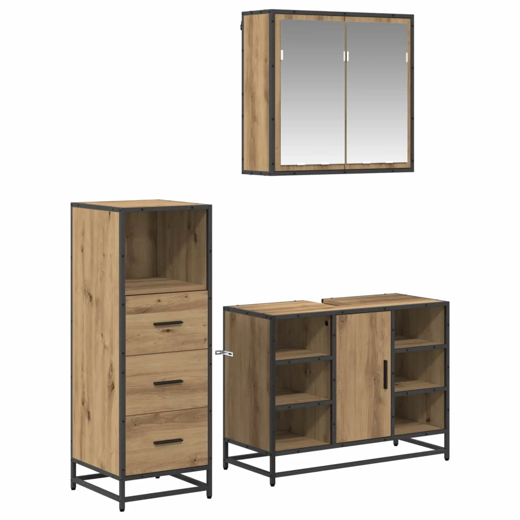 Set di mobili per il bagno con porta 3 pcs Rovere artigianale 3402525