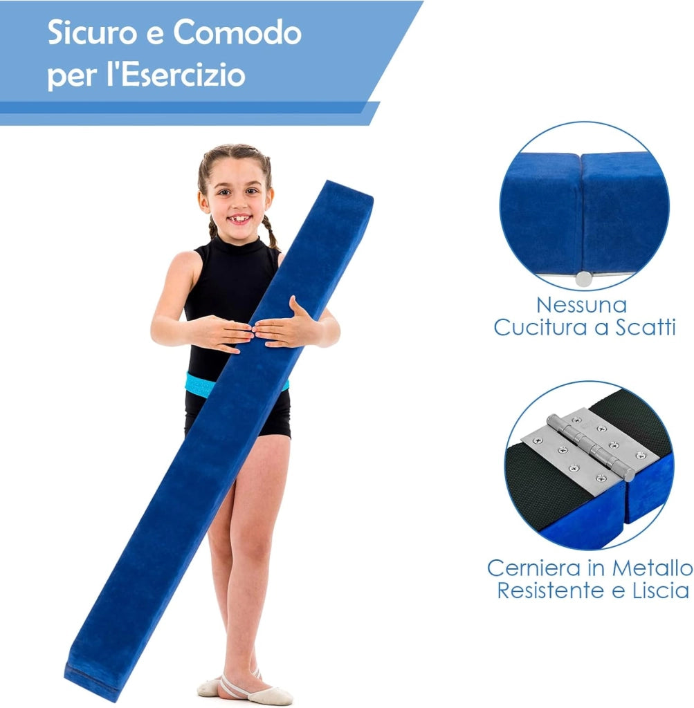 Trave Ginnastica Artistica per Casa 210/240 cm, Trave Pieghevole per Bambini con Maniglia, Base in Legno e Fondo Antiscivolo, Trave di Equilibrio da Pavimento