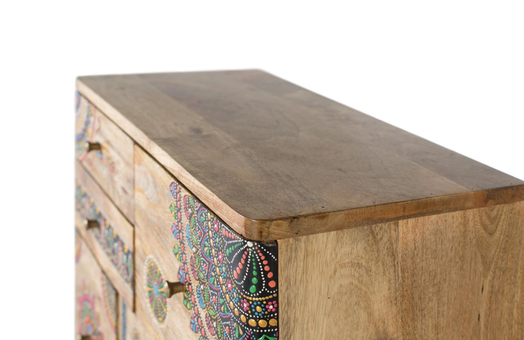 Cassettiera in legno di mango dipinta a mano