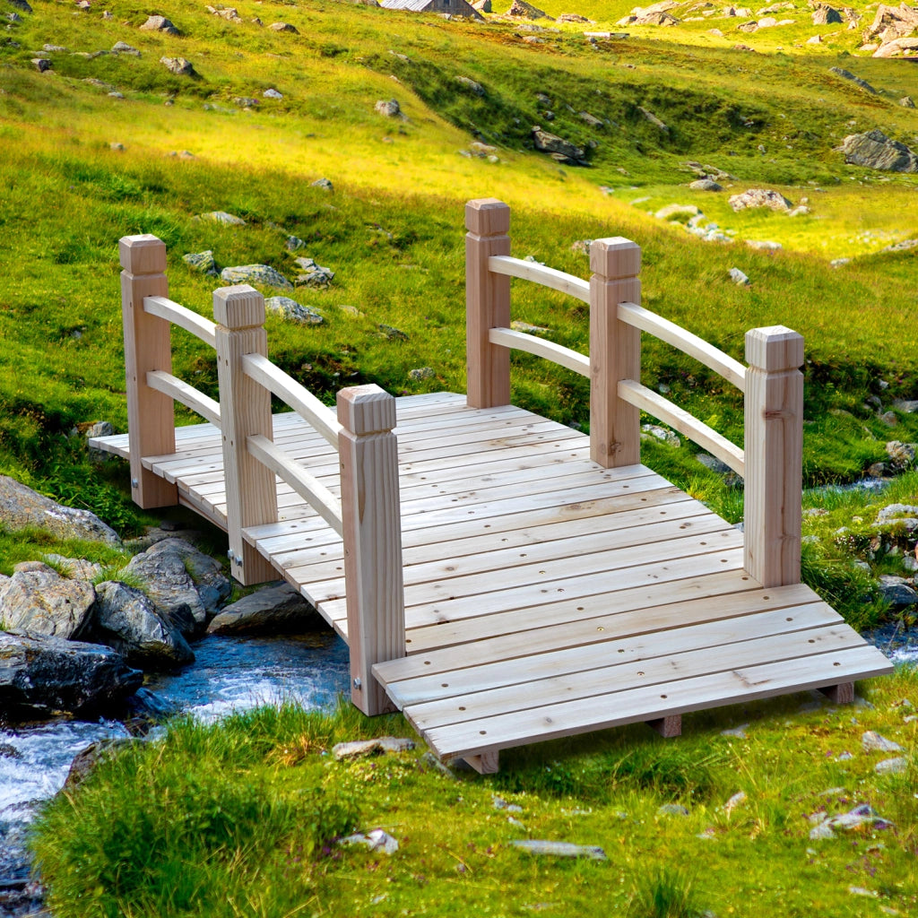 Ponticello da giardino in legno per stagno con ringhiera ¨C zephmum ¨C legno di abete 152.5x67x48 cm