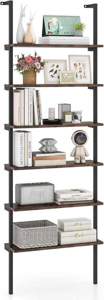 Libreria a 6 ripiani, 60 x 20 x 183 cm, scaffale industriale con telaio in metallo, scaffale espositivo per home office e soggiorno (marrone)