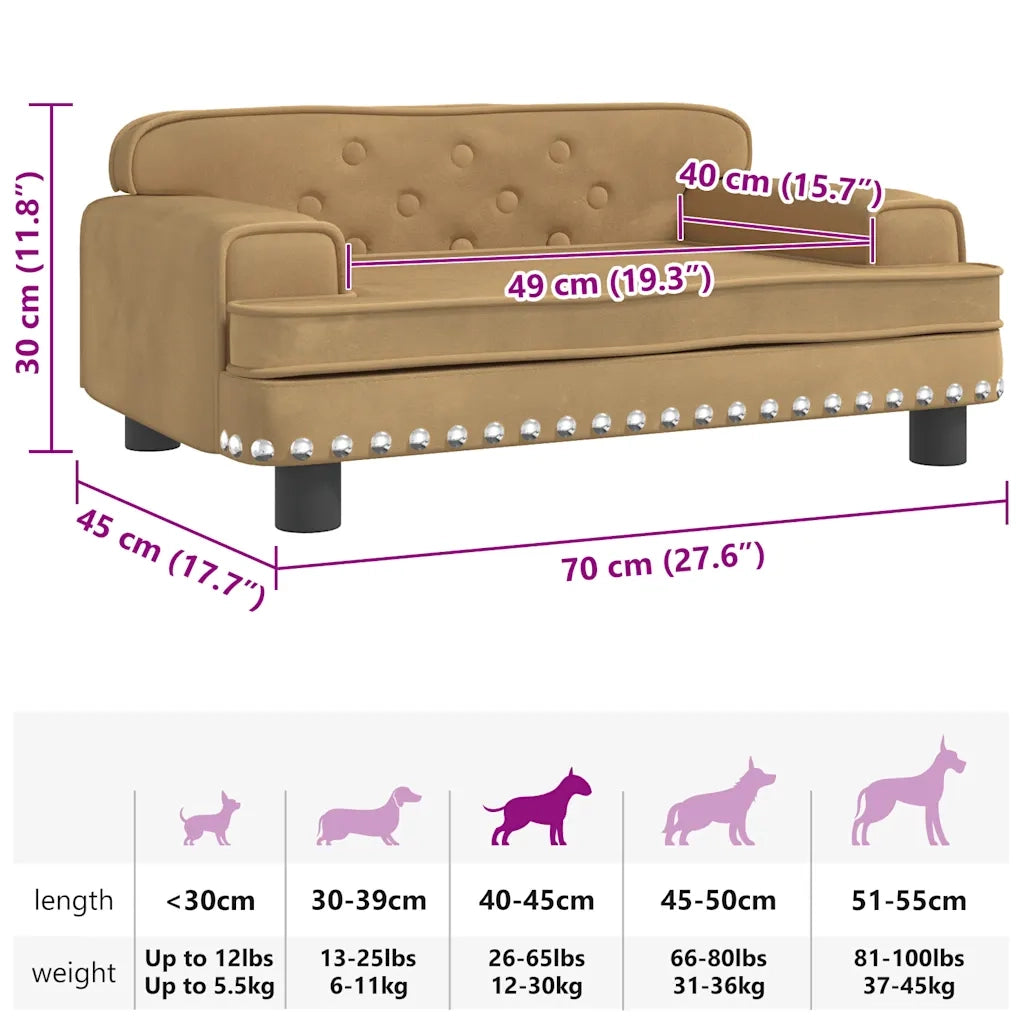 Lettino per Cani Marrone 70x45x30 cm in Velluto CFW8166605