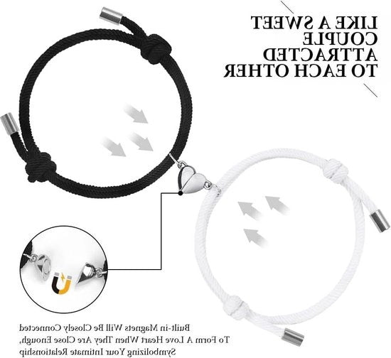 Anelli magnetici per coppia - corda intrecciata regolabile - set di anelli magnetici per coppia - regalo per uomo e donna