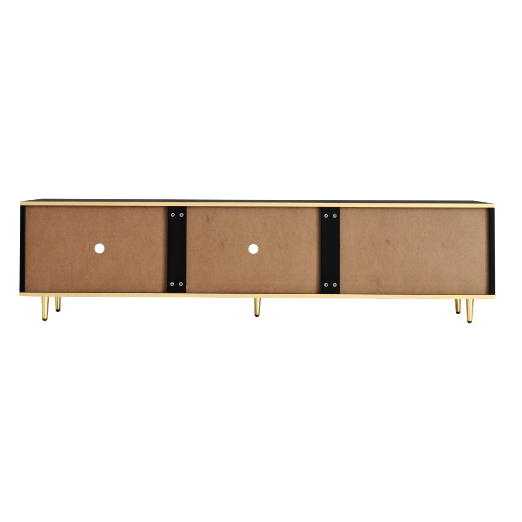 Mobile TV con 2 cassetti e 2 vani chiusi in MDF e pannello truciolare nero e oro