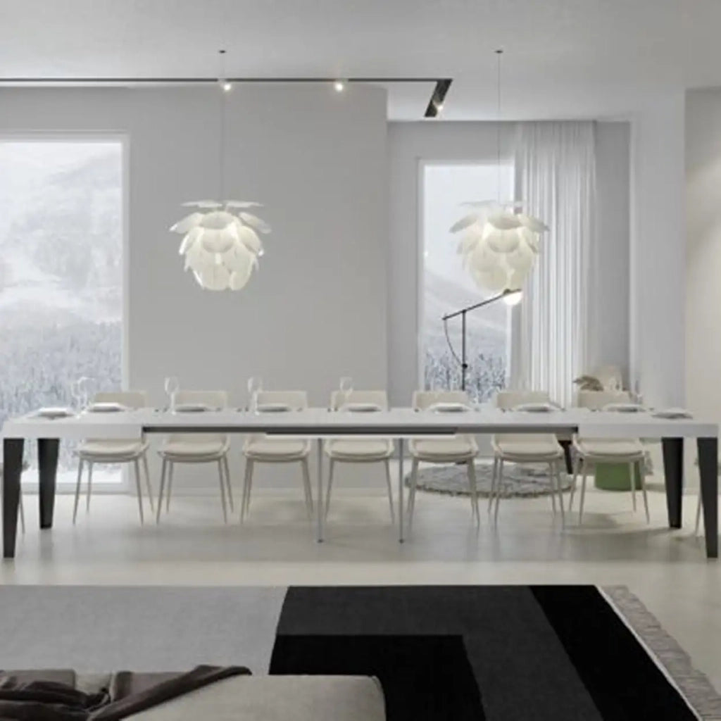 Tavolo allungabile 200/460x90 cm Flame Premium colore bianco frassino gambe antracite