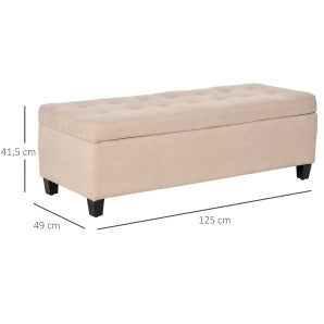 Panca imbottita contenitore beige 125 cm con coperchio