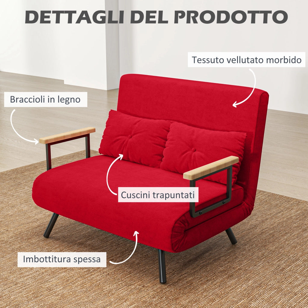 Divano Letto in Tessuto Velluto con Schienale Regolabile ¨C zephmum ¨C Rosso 102x73x81 cm