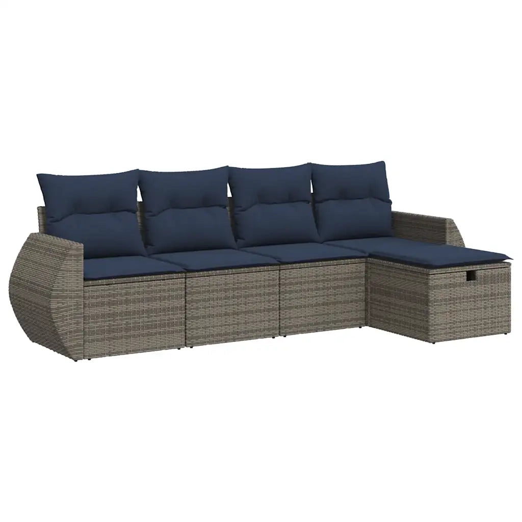 Set Divano da Giardino 5 pz con Cuscini Grigio in Polyrattan