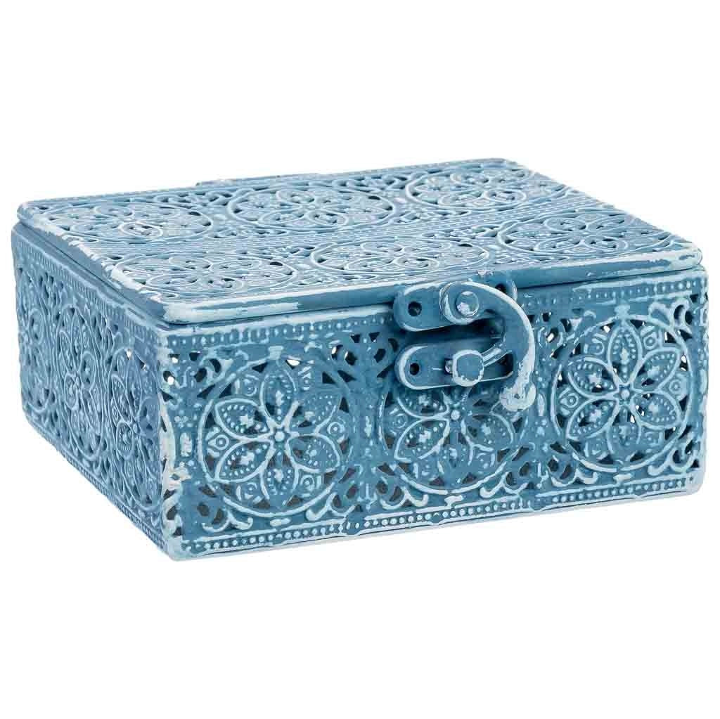 Scatola in metallo blu 12.5x12.5x6h cmh cm