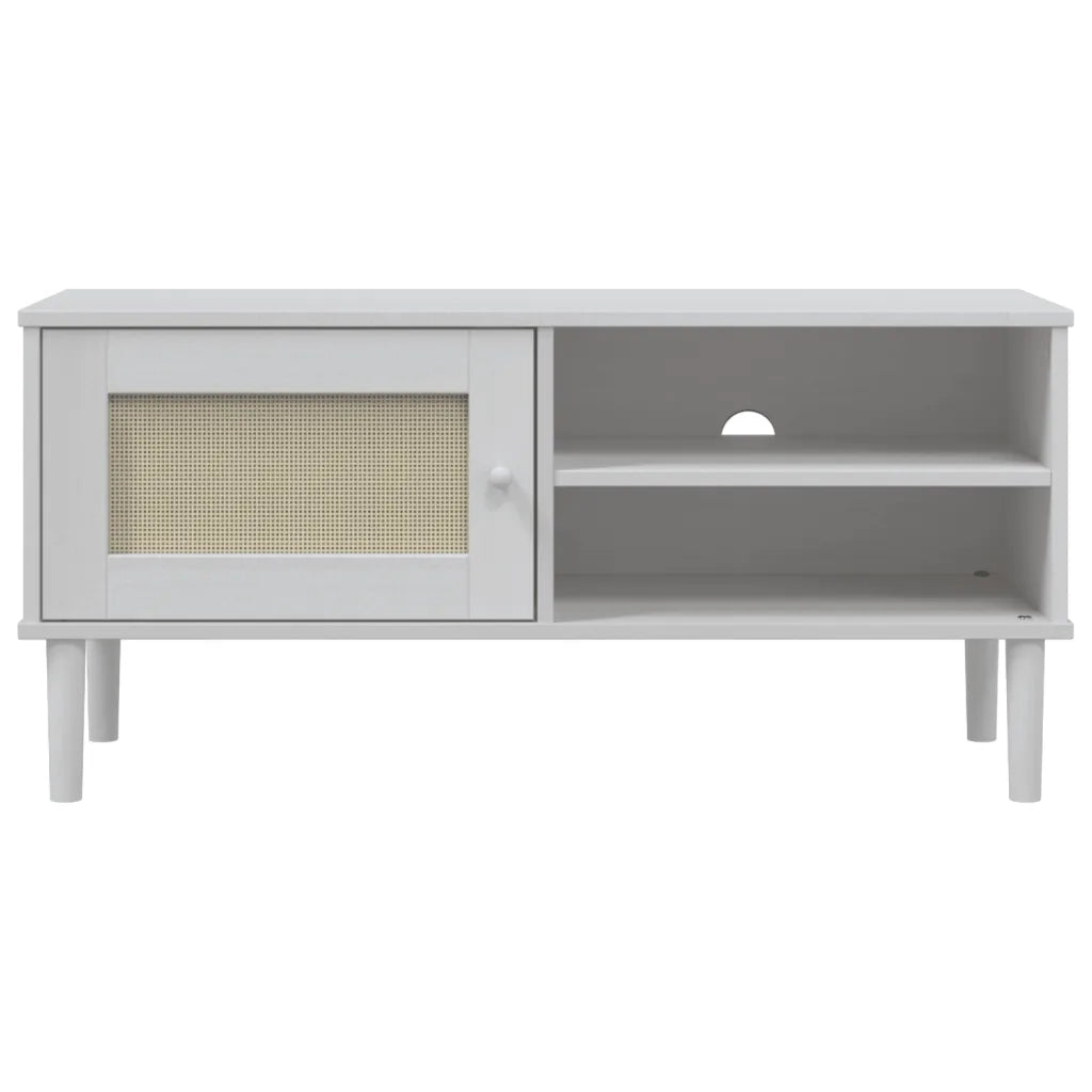 Mobile TV-Credenza per TV-Console TV SENJA Aspetto Rattan Bianco 106x40x49 Massello Pino