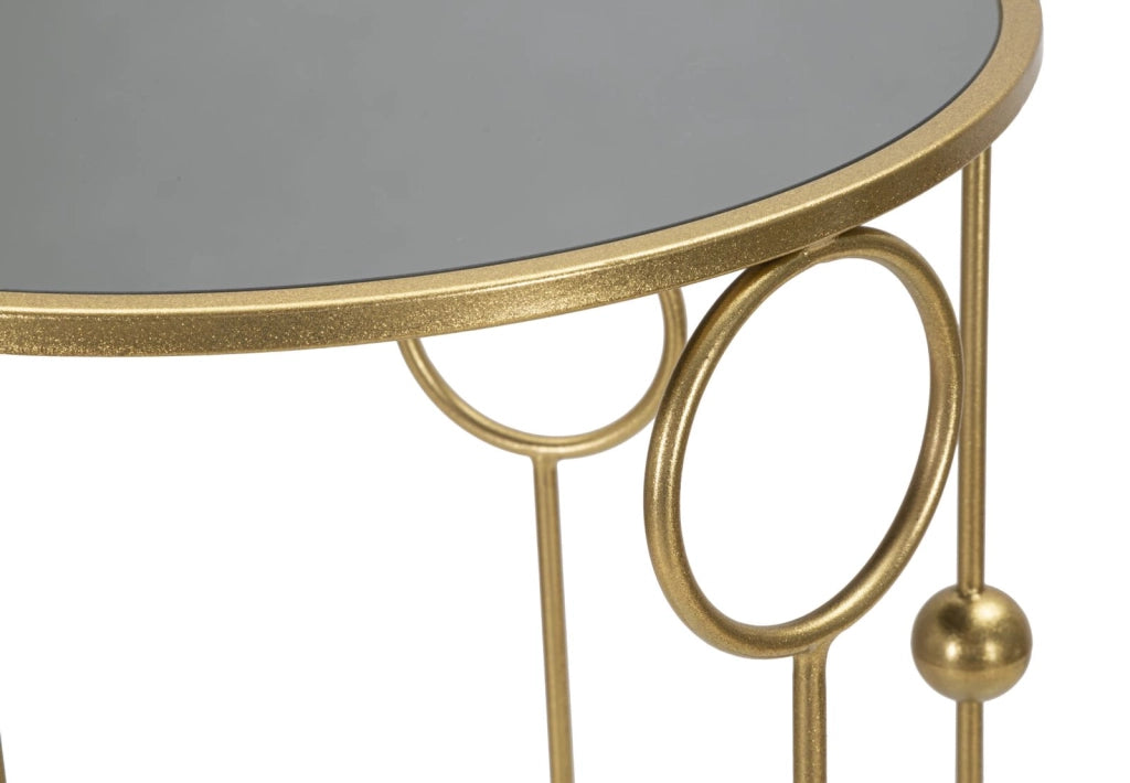 Set 2 Tavolini Cage Ø50 cm e Ø40 cm in Ferro e MDF Oro