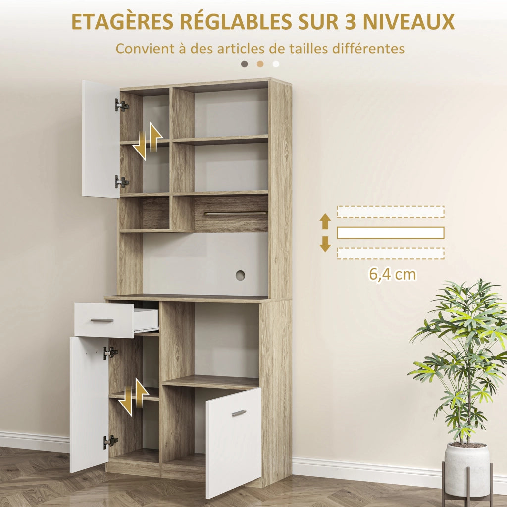Mobile Alto da Cucina ¨C Xylo ¨C Bianco e Legno con Ripiani Regolabili e Cassetto