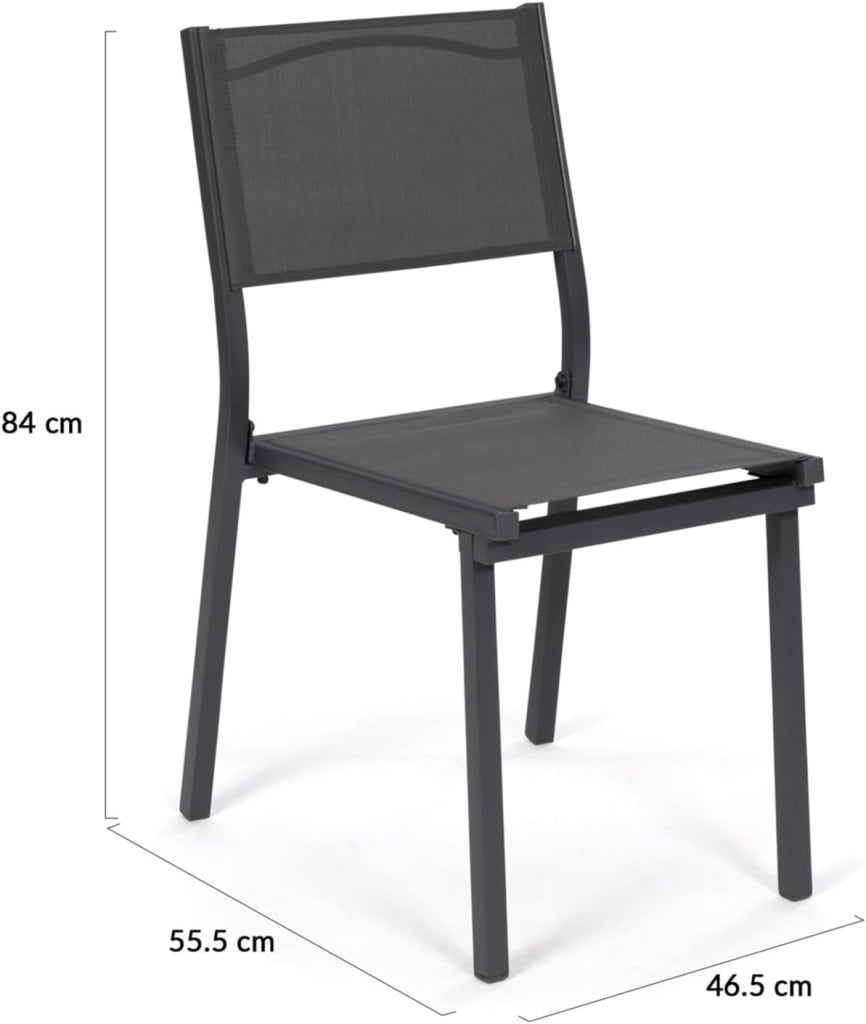 Set di 6 sedie da giardino impilabili OLBIA in metallo e textilene, grigio antracite