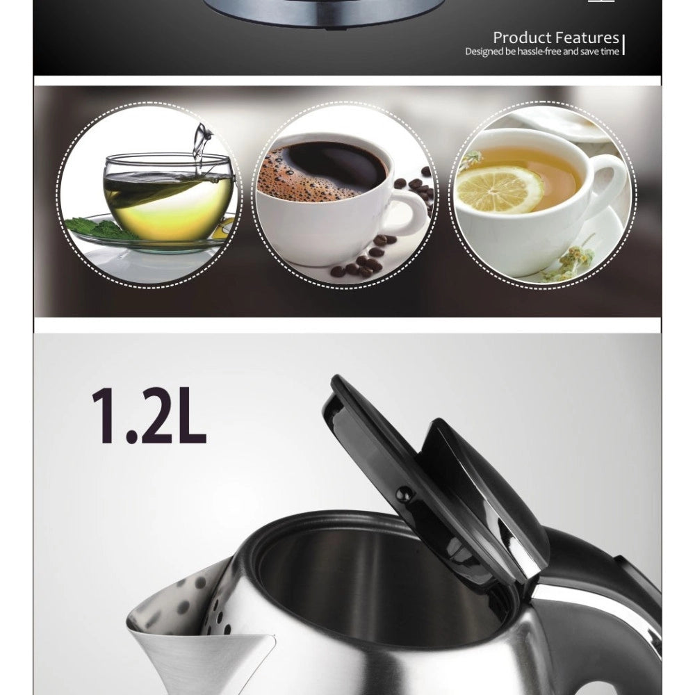 Trade Shop - Bollitore Elettrico A Caraffa Da 1,2lt In Acciaio Inox Per Te' E Infusi 1370w -