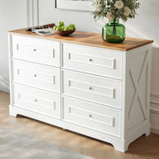 Sideboard 120x40x76 cm con 6 cassetti; motivo rustico; in MDF e truciolato; bianco e naturale