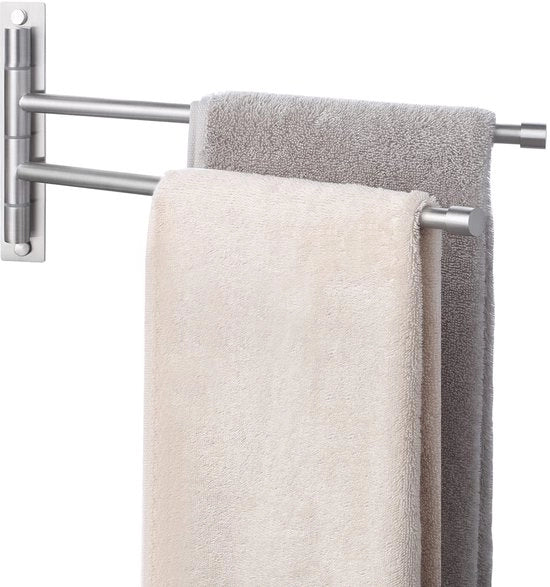 Supporto asciugamano rotante 2-braccio con 180° di rotazione, montaggio a muro, in acciaio inossidabile SUS304, modello A2102S2-2.