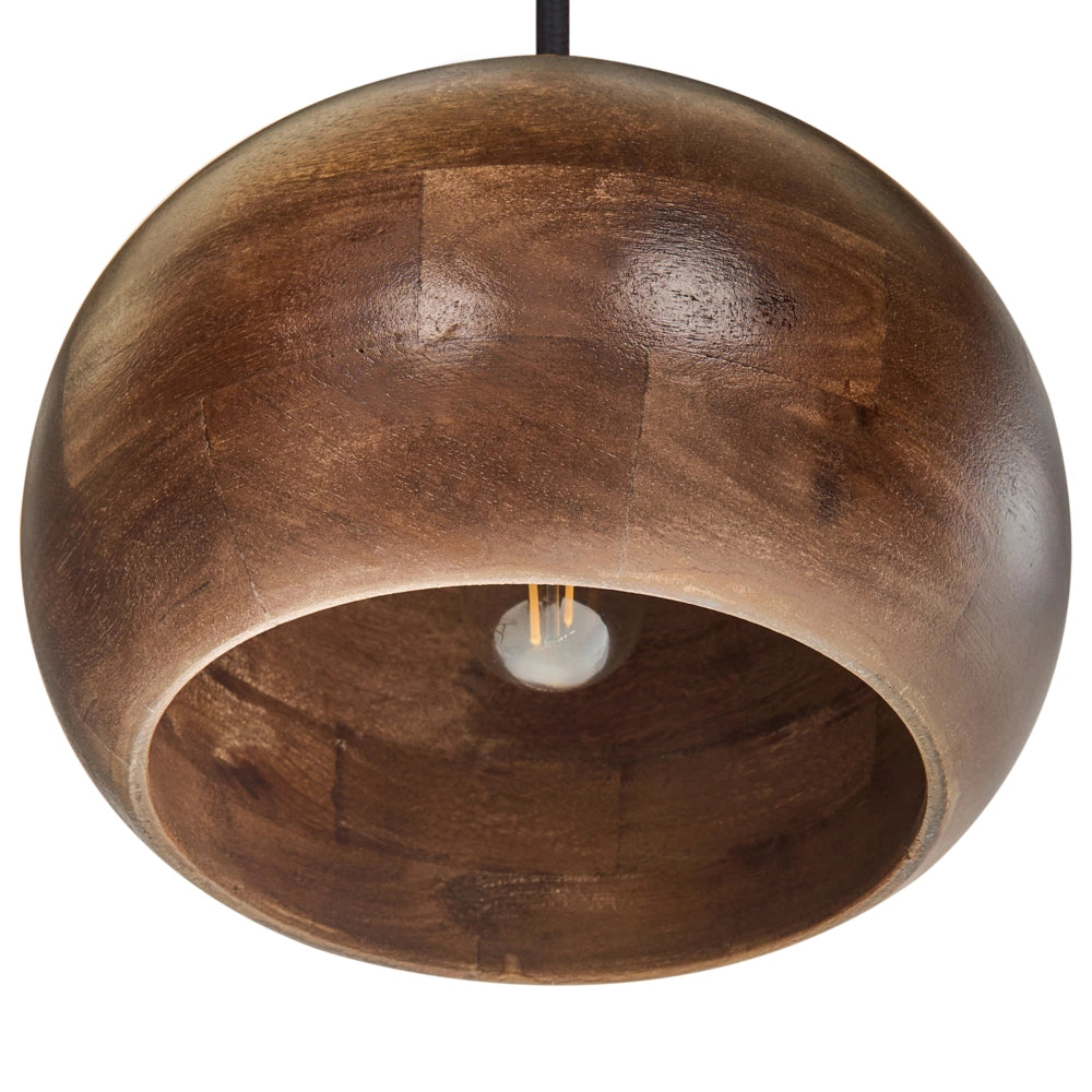 Lampada a sospensione in legno di mango marrone scuro con paralume rotondo Lampada da soffitto a sospensione