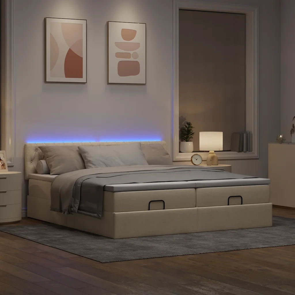 Struttura Letto Pouf con Materassi Crema 160x200 cm in Tessuto 3312862
