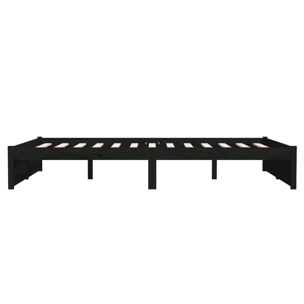 Letto matrimoniale | Letto per adulti | Giroletto Nero in Legno Massello 140x190 cm