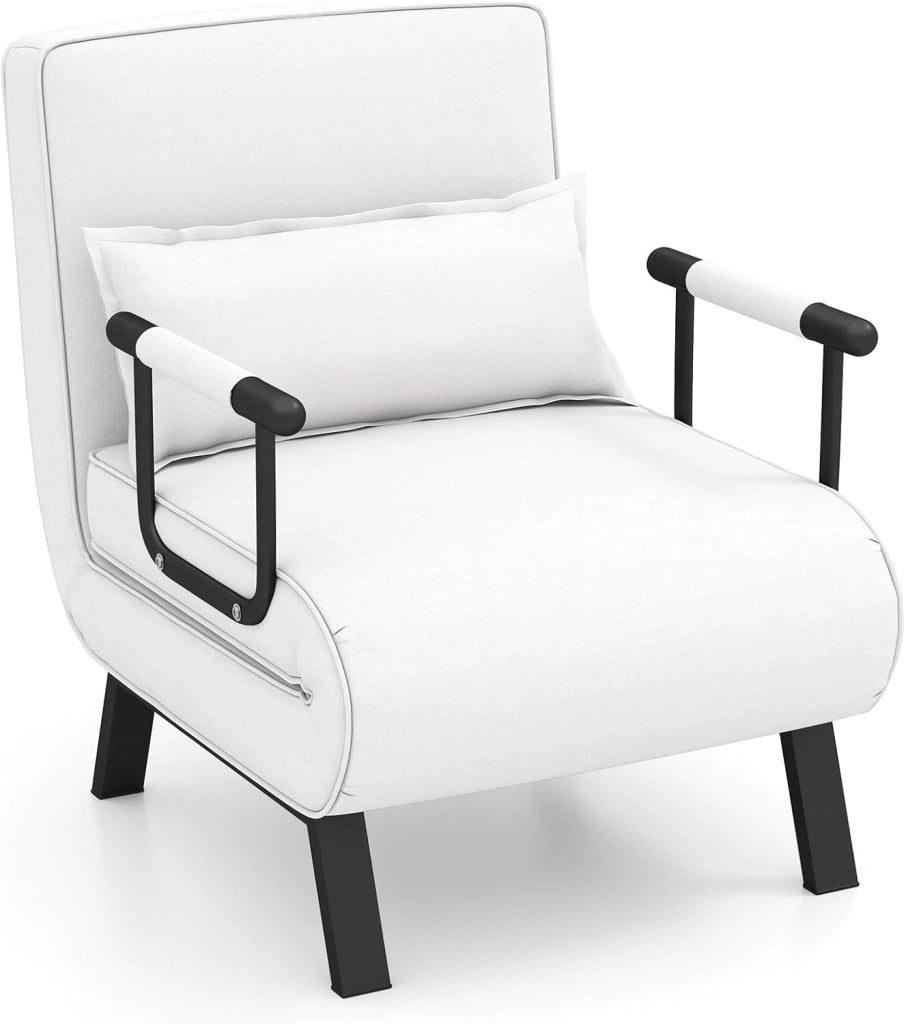 Poltrona Letto, 4 in 1 Poltroncina Pieghevole con Schienale Regolabile in 6 Posizioni, Sedile Imbottito Robusto, Divano Letto Singolo per Casa Ufficio, 79x65x79 cm (Nero)