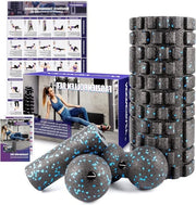 Set di fasciaroli con texture di massaaggio 3D per allenamento della fascia - Mini fasciarolo, fasciaball e duoball con poster di allenamento
