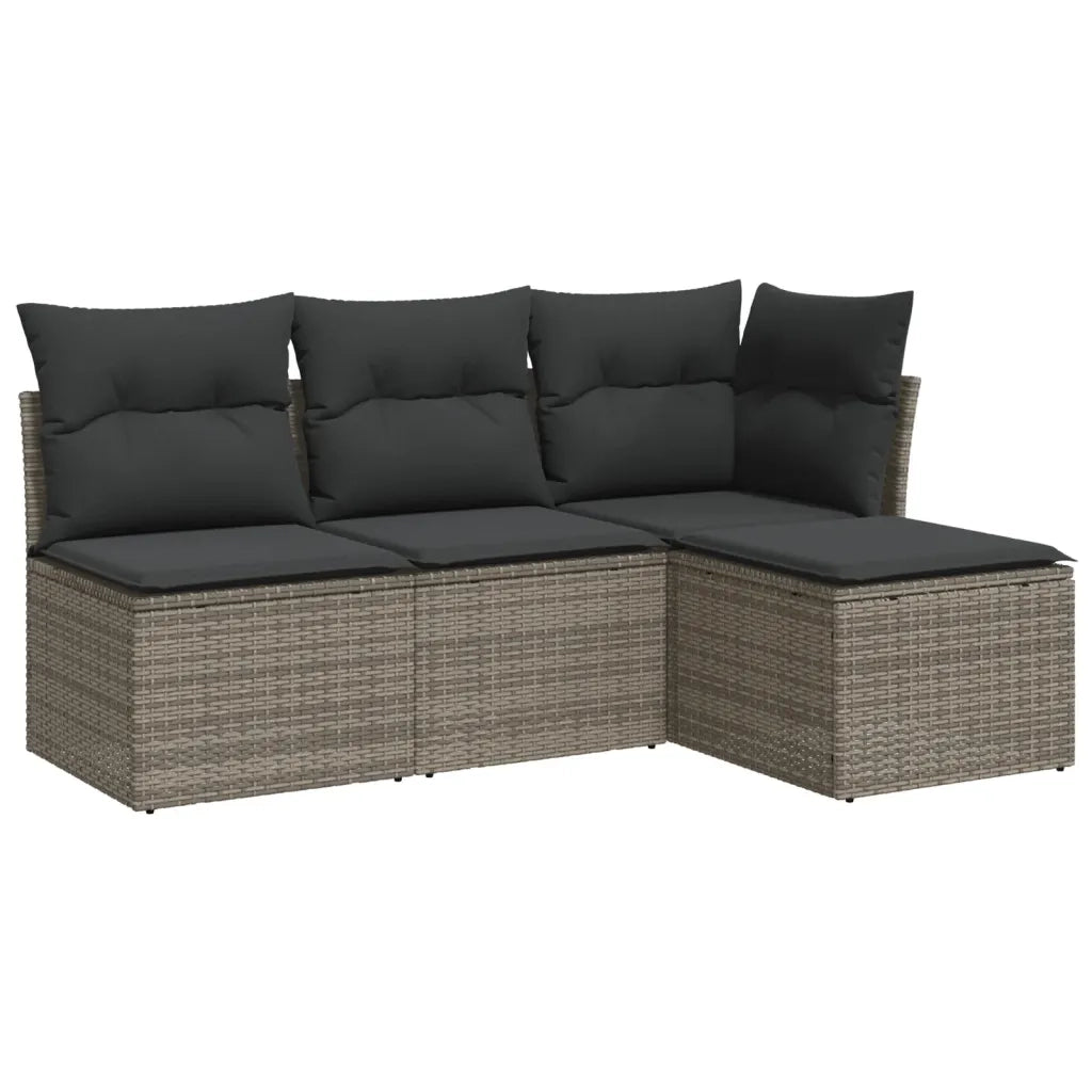Set Divani da Giardino 4 pz | Set Salotto da Giardino con Cuscini in Polyrattan Grigio