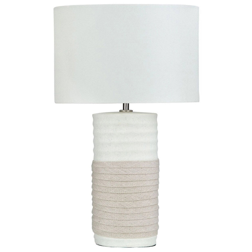Lampada da tavolo Lampada da comodino con paralume in lino con base in ceramica beige