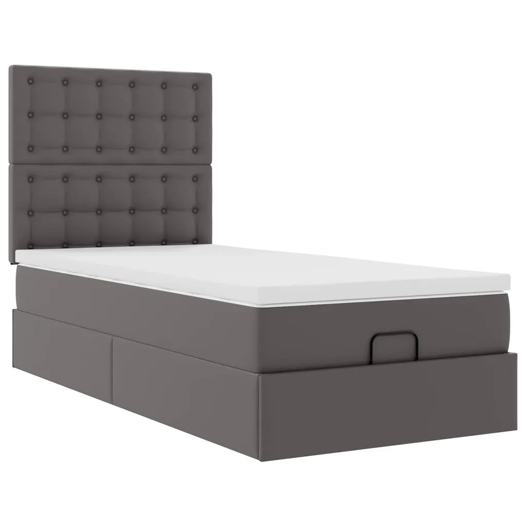 Struttura Letto Pouf con Materasso Grigio 90x200 cm Similpelle 3313833