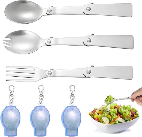 Set di Cucchiai Vouwbare da 3, Cucchiai in Acciaio Inox con Anello, Utensili per Campeggio, Picnic e Uso Esterno