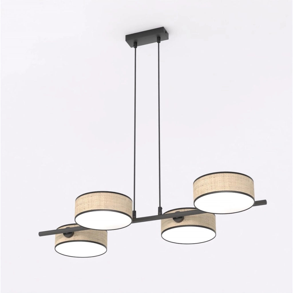 Lampada a sospensione DRUMZ in acciaio nero e rattan