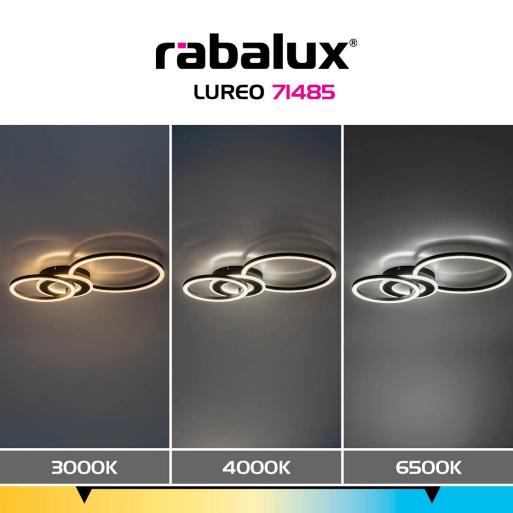 Lampada soffitto LED integrato Lureo 3 anelli nera Rabalux