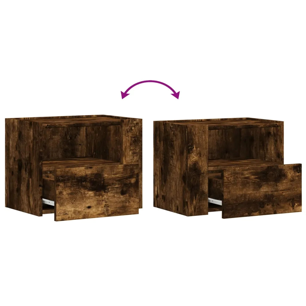 Comodino a Muro-Tavolino da notte sospeso Rovere Fumo 45x30x35 cm 277290
